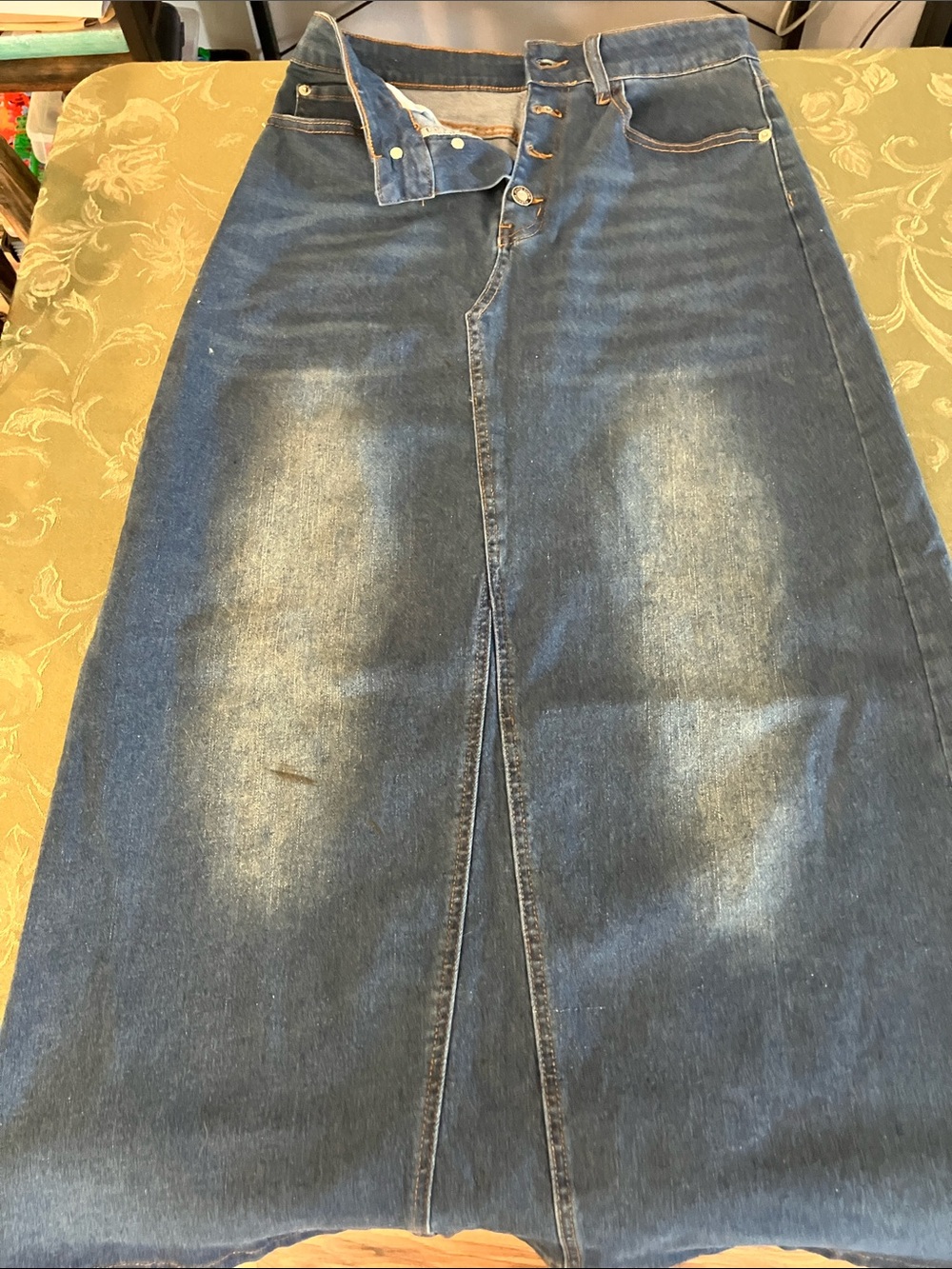 Women’s Blue Denim Maxi Skirt with Front Slit